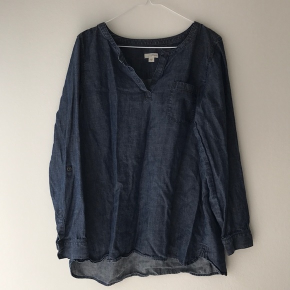 J. Jill Tops - J. Jill pocket front Chambray roll cuff sleeve top